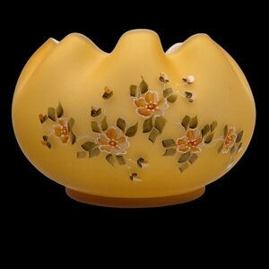 VTG Fenton & L.G. Wright Satin Honey Case Glass Hand Painted Rose Bowl Signed